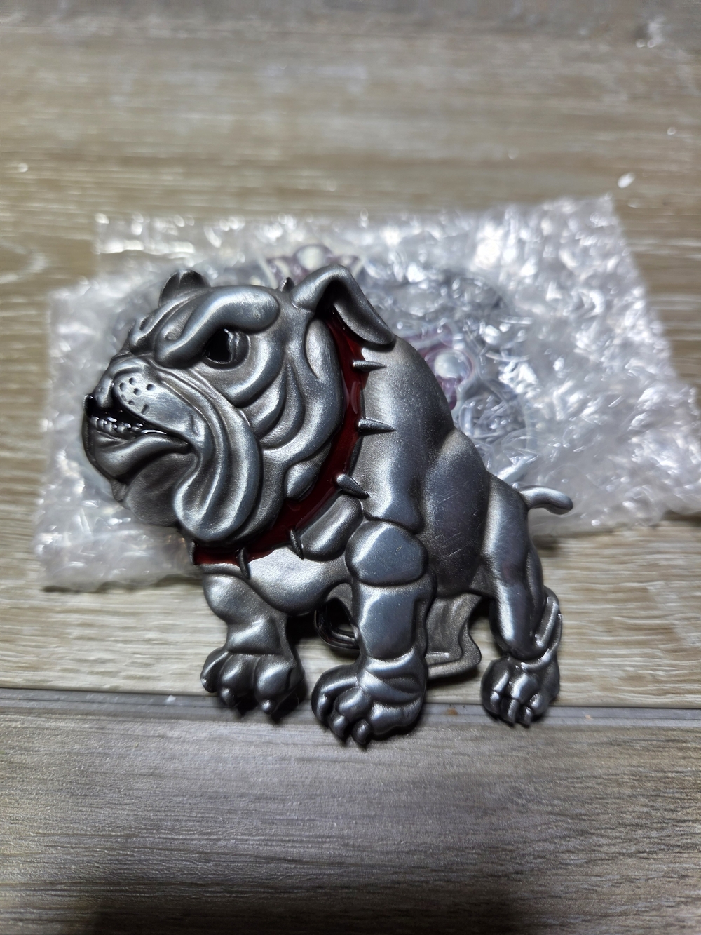 Angry Bulldog Spiked Collar Western Metal Belt Buckle Silver Tone